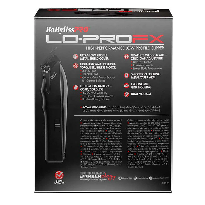 BaBylissPRO Lo-ProFX Low Profile Clipper Black Cord/Cordless - Image 3