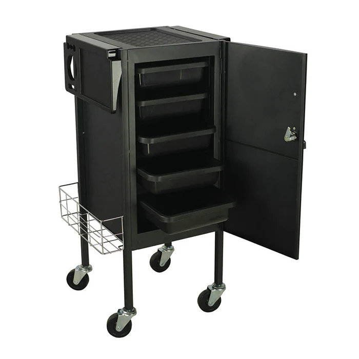 Beauty Supply Co. Deluxe Lockable Metal Trolley Black - Image 2