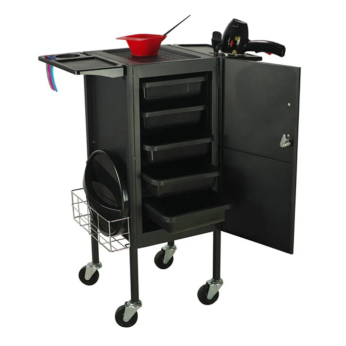 Beauty Supply Co. Deluxe Lockable Metal Trolley Black - Image 4