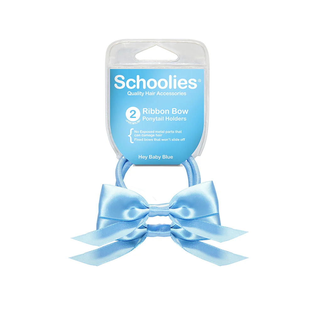 Schoolies #SC133 Ponytail Holder + Bow Hey Baby Blue 2pc